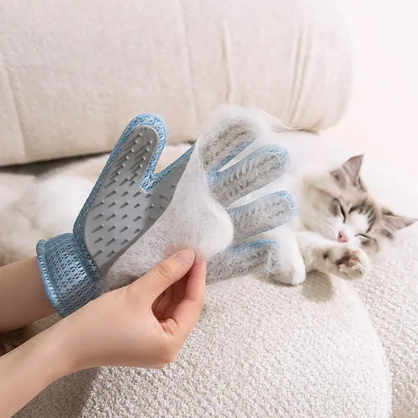 2-In-1 Pet Grooming Glove - Double-Sided Deshedding & Massage Brush for Cats or Dogs, Removes Loose Hair from Fur & Furniture, Ultra-Soft Easy-Clean Mitt-Single Glove