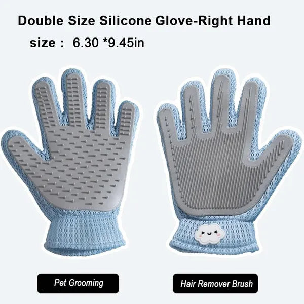 2-In-1 Pet Grooming Glove - Double-Sided Deshedding & Massage Brush for Cats or Dogs, Removes Loose Hair from Fur & Furniture, Ultra-Soft Easy-Clean Mitt-Single Glove