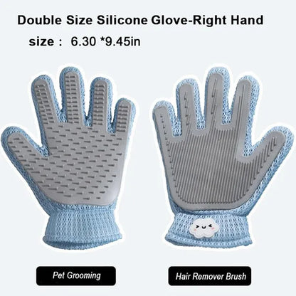 2-In-1 Pet Grooming Glove - Double-Sided Deshedding & Massage Brush for Cats or Dogs, Removes Loose Hair from Fur & Furniture, Ultra-Soft Easy-Clean Mitt-Single Glove